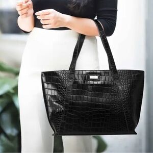 Assots London Black Croc Leather Tote Bag Large 100% Genuine Leather